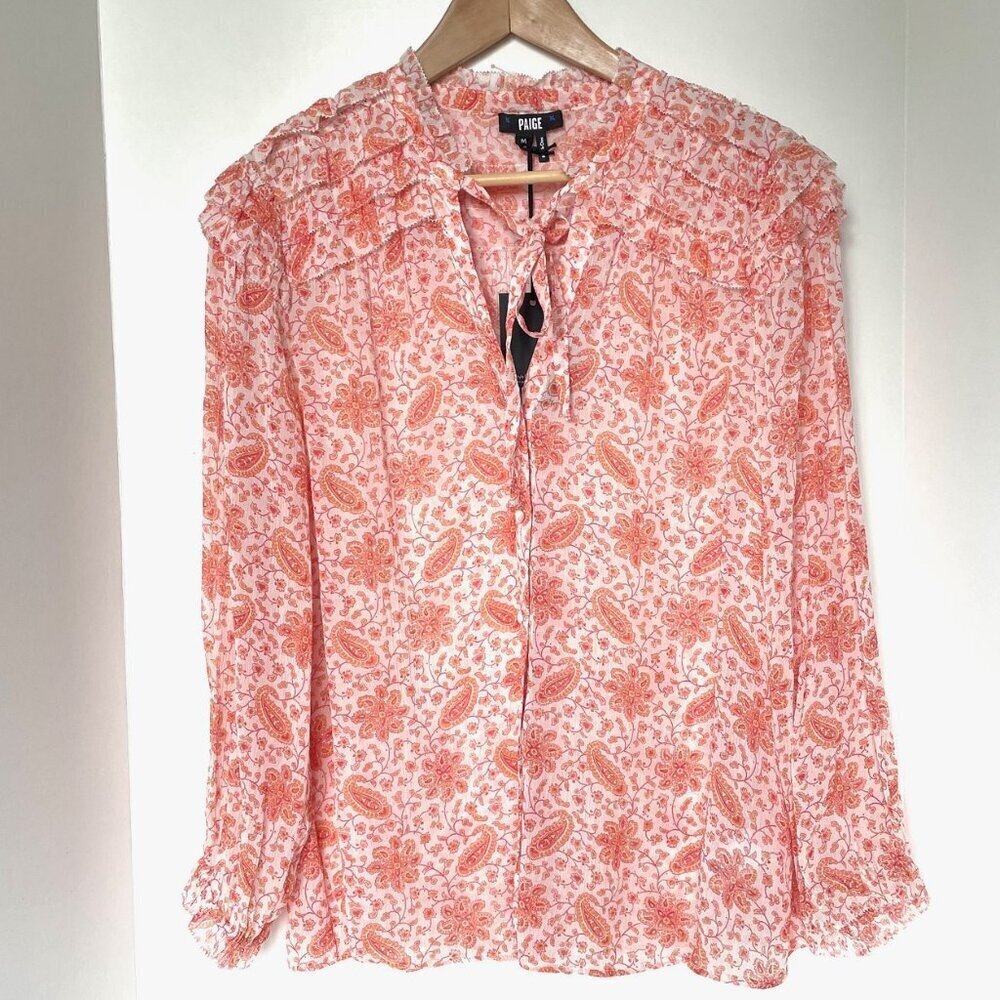 Paige Margret Silk Georgette Paisley Frill Sleeve Blouse M